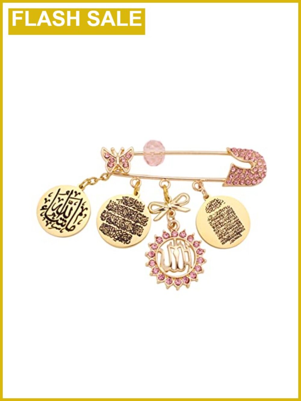 Stainless Steel Islamic Ayatul Kursi Brooch Pin Butterfly Clasp